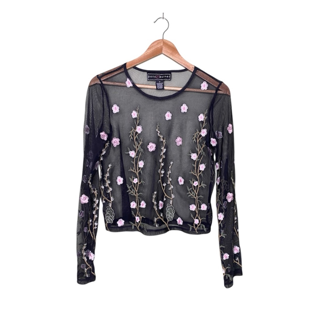 Sheer Black Floral Embroidered Mesh Top – Polly & Esther
